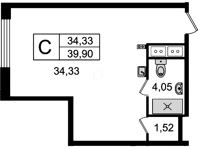 Квартира студия 39.9 м², 5/14 эт., Комплекс апартаментов «Ladozhsky Avenir»